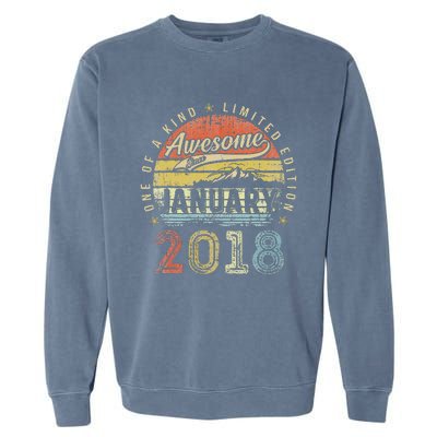 5th Birthday Gift Awesome Since January 2018 5 Year Old Garment-Dyed Sweatshirt