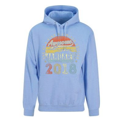 5th Birthday Gift Awesome Since January 2018 5 Year Old Unisex Surf Hoodie