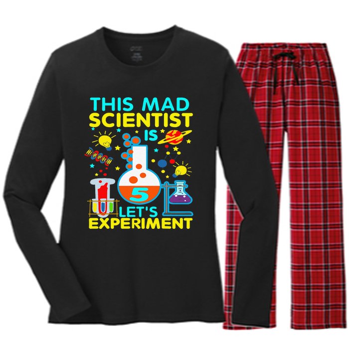 5th Birthday Gift This Mad Scientist Is 5 Let's Experiment Women's Long Sleeve Flannel Pajama Set 