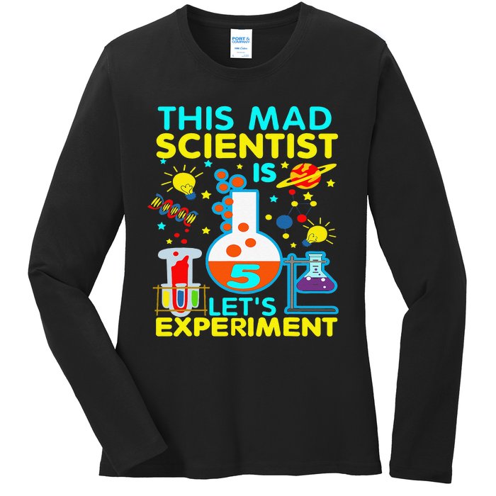 5th Birthday Gift This Mad Scientist Is 5 Let's Experiment Ladies Long Sleeve Shirt