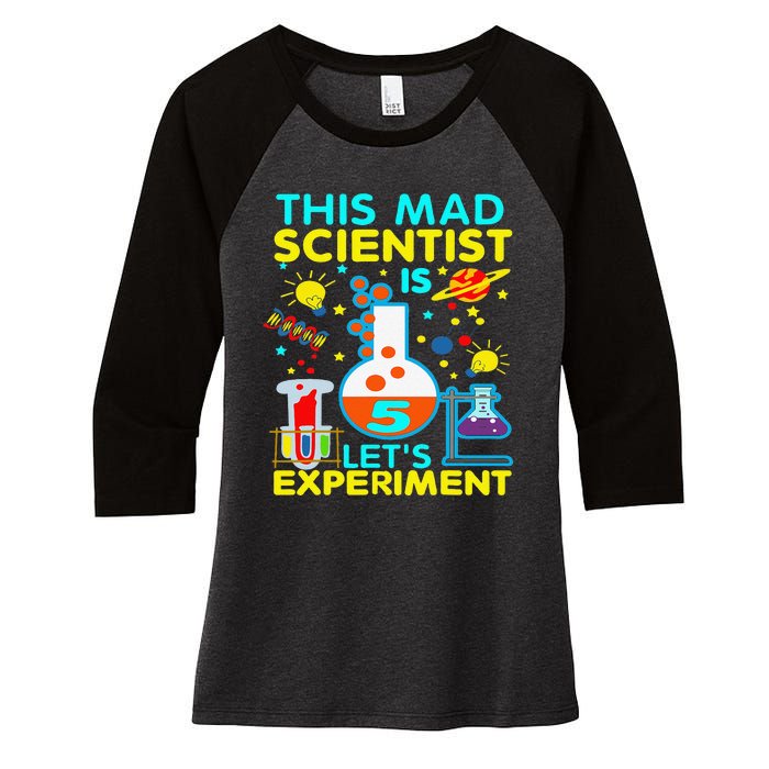 5th Birthday Gift This Mad Scientist Is 5 Let's Experiment Women's Tri-Blend 3/4-Sleeve Raglan Shirt