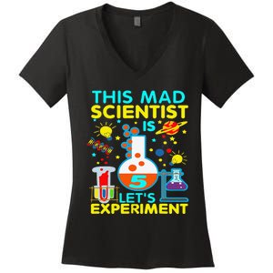 5th Birthday Gift This Mad Scientist Is 5 Let's Experiment Women's V-Neck T-Shirt