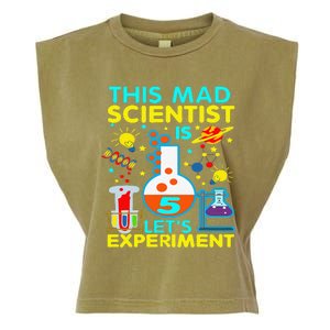 5th Birthday Gift This Mad Scientist Is 5 Let's Experiment Garment-Dyed Women's Muscle Tee