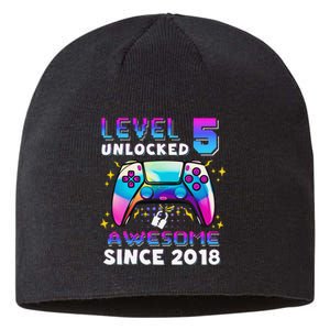 5th Birthday Gifts Level 5 Unlocked 5 Years Old Gamer Sustainable Beanie