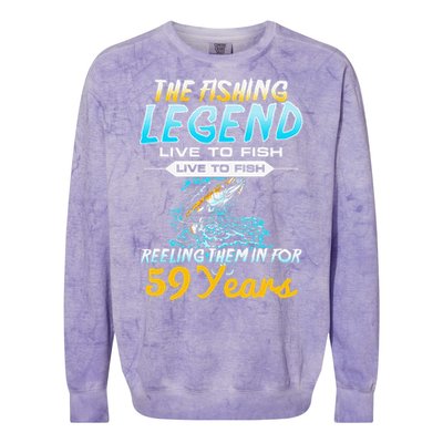 59th Birthday Gift The Fishing Legend 59 Years Fisherman Colorblast Crewneck Sweatshirt