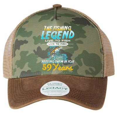 59th Birthday Gift The Fishing Legend 59 Years Fisherman Legacy Tie Dye Trucker Hat