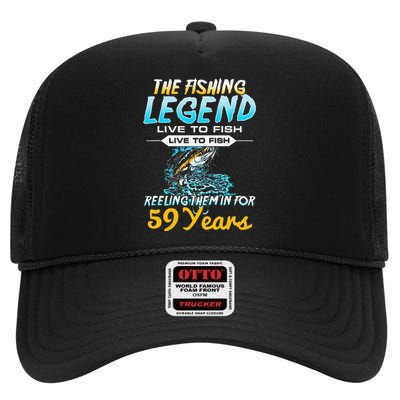 59th Birthday Gift The Fishing Legend 59 Years Fisherman High Crown Mesh Back Trucker Hat