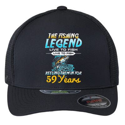 59th Birthday Gift The Fishing Legend 59 Years Fisherman Flexfit Unipanel Trucker Cap