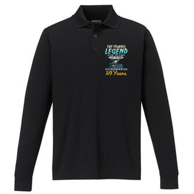 59th Birthday Gift The Fishing Legend 59 Years Fisherman Performance Long Sleeve Polo