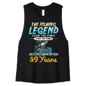 59th Birthday Gift The Fishing Legend 59 Years Fisherman Women's Racerback Cropped Tank