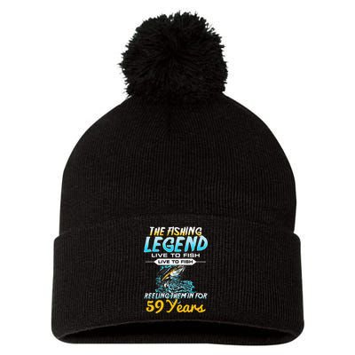 59th Birthday Gift The Fishing Legend 59 Years Fisherman Pom Pom 12in Knit Beanie