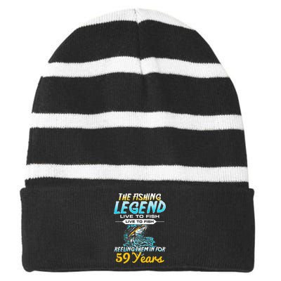 59th Birthday Gift The Fishing Legend 59 Years Fisherman Striped Beanie with Solid Band