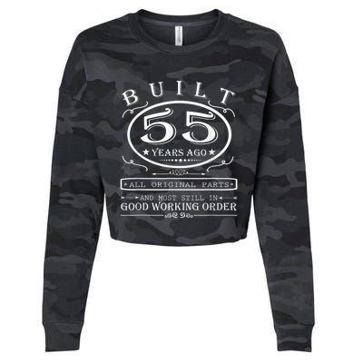 55th Birthday Graphic Built 55 Years Ago Original Parts Cropped Pullover Crew