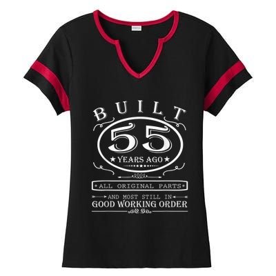 55th Birthday Graphic Built 55 Years Ago Original Parts Ladies Halftime Notch Neck Tee