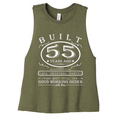 55th Birthday Graphic Built 55 Years Ago Original Parts Women's Racerback Cropped Tank