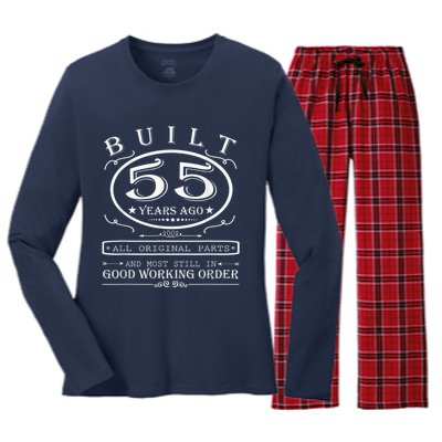 55th Birthday Graphic Built 55 Years Ago Original Parts Women's Long Sleeve Flannel Pajama Set 