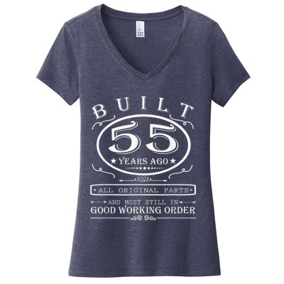 55th Birthday Graphic Built 55 Years Ago Original Parts Women's V-Neck T-Shirt