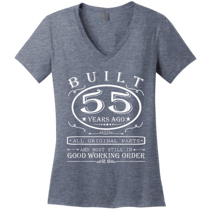 55th Birthday Graphic Built 55 Years Ago Original Parts Women's V-Neck T-Shirt