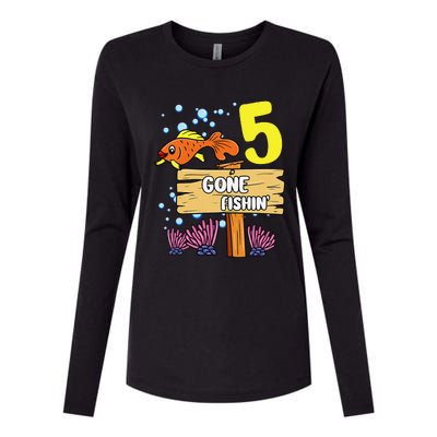 5th Birthday Gone Fishin Sign Underwater Ocean Womens Cotton Relaxed Long Sleeve T-Shirt