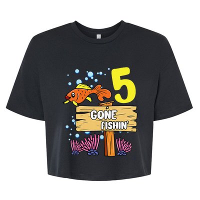 5th Birthday Gone Fishin Sign Underwater Ocean Bella+Canvas Jersey Crop Tee