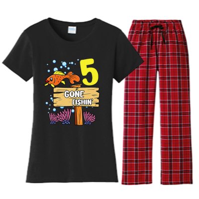 5th Birthday Gone Fishin Sign Underwater Ocean Women's Flannel Pajama Set