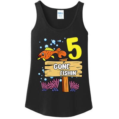 5th Birthday Gone Fishin Sign Underwater Ocean Ladies Essential Tank