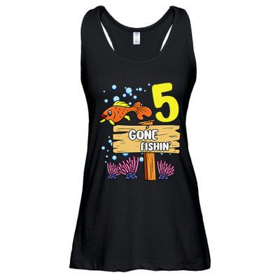 5th Birthday Gone Fishin Sign Underwater Ocean Ladies Essential Flowy Tank