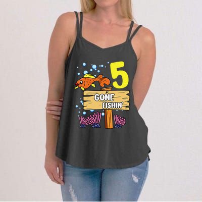 5th Birthday Gone Fishin Sign Underwater Ocean Women's Strappy Tank