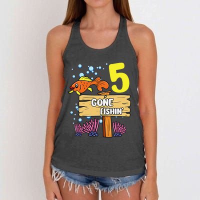 5th Birthday Gone Fishin Sign Underwater Ocean Women's Knotted Racerback Tank