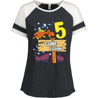 5th Birthday Gone Fishin Sign Underwater Ocean Enza Ladies Jersey Colorblock Tee