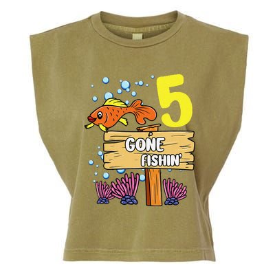 5th Birthday Gone Fishin Sign Underwater Ocean Garment-Dyed Women's Muscle Tee