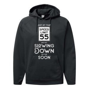 55th Birthday Idea Speed Limit Sign 55 mph Funny Driving Performance Fleece Hoodie