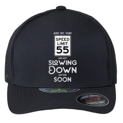 55th Birthday Idea Speed Limit Sign 55 mph Funny Driving Flexfit Unipanel Trucker Cap