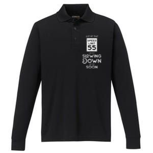 55th Birthday Idea Speed Limit Sign 55 mph Funny Driving Performance Long Sleeve Polo