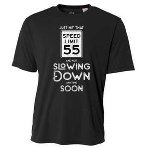 55th Birthday Idea Speed Limit Sign 55 mph Funny Driving Cooling Performance Crew T-Shirt