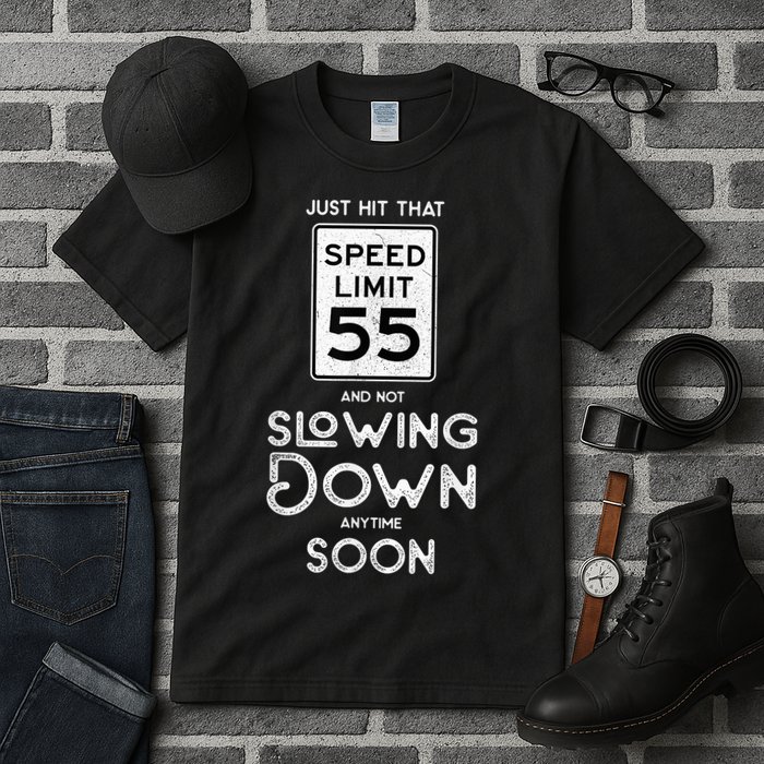 55th Birthday Idea Speed Limit Sign 55 mph Funny Driving Tall T-Shirt