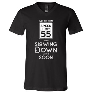 55th Birthday Idea Speed Limit Sign 55 mph Funny Driving V-Neck T-Shirt