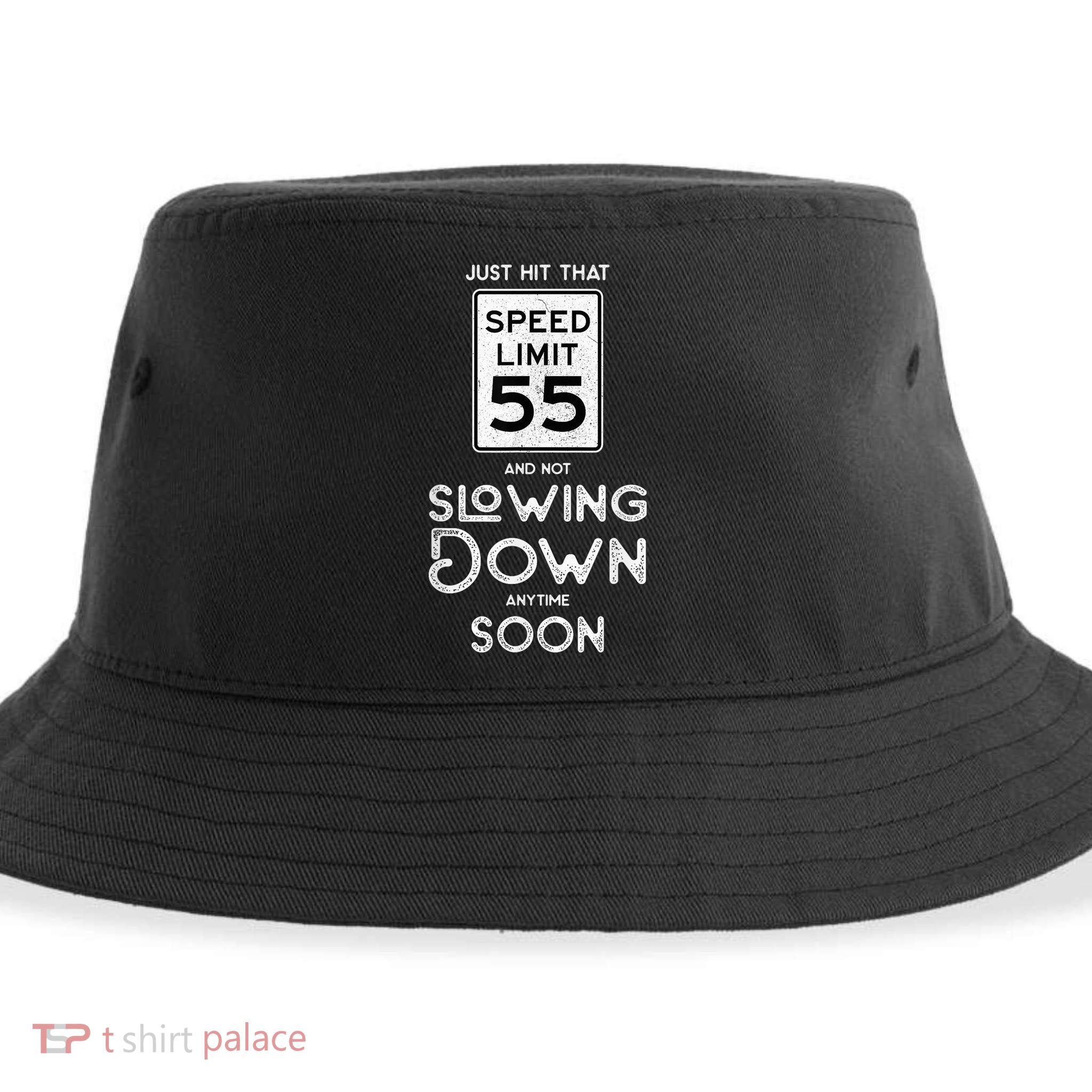 55th Birthday Idea Speed Limit Sign 55 mph Funny Driving Sustainable Bucket Hat