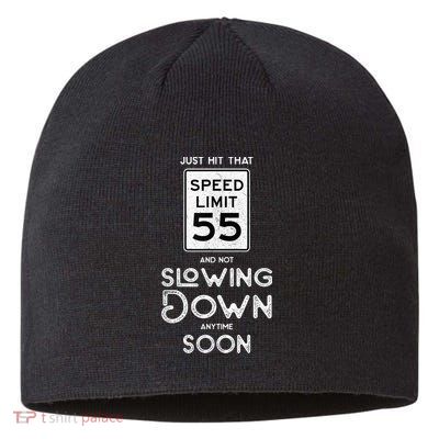 55th Birthday Idea Speed Limit Sign 55 mph Funny Driving Sustainable Beanie