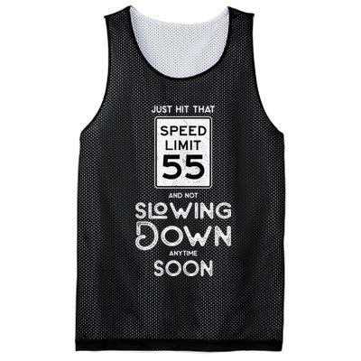 55th Birthday Idea Speed Limit Sign 55 mph Funny Driving Mesh Reversible Basketball Jersey Tank