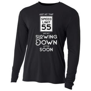 55th Birthday Idea Speed Limit Sign 55 mph Funny Driving Cooling Performance Long Sleeve Crew