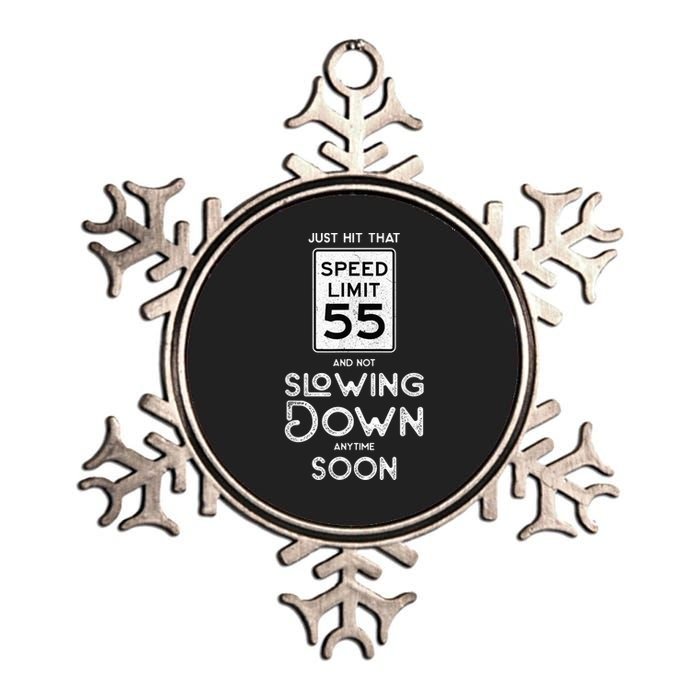 55th Birthday Idea Speed Limit Sign 55 mph Funny Driving Metallic Star Ornament