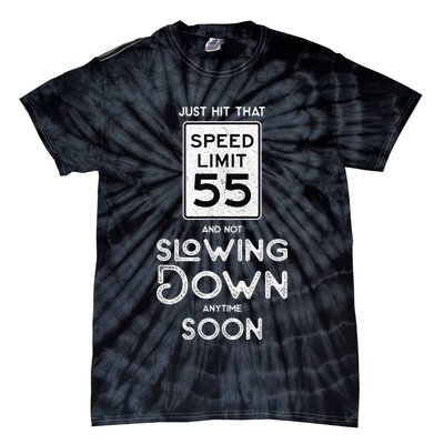 55th Birthday Idea Speed Limit Sign 55 mph Funny Driving Tie-Dye T-Shirt