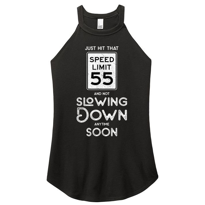 55th Birthday Idea Speed Limit Sign 55 mph Funny Driving Women's Perfect Tri Rocker Tank