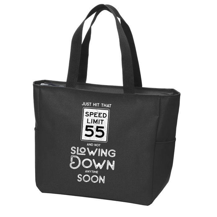 55th Birthday Idea Speed Limit Sign 55 mph Funny Driving Zip Tote Bag