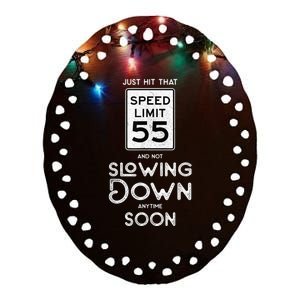 55th Birthday Idea Speed Limit Sign 55 mph Funny Driving Ceramic Oval Ornament