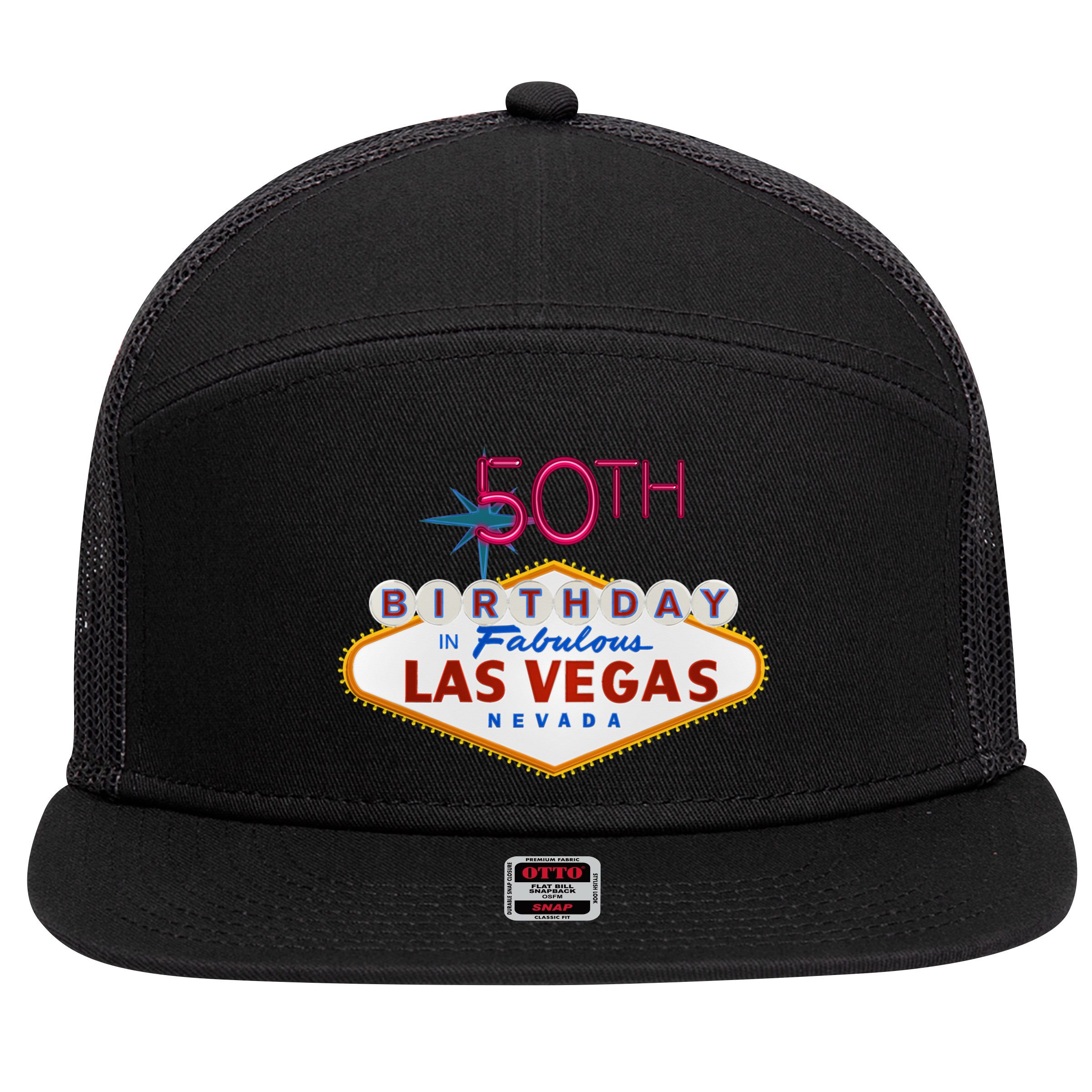 50th Birthday In Las Vegas Classic Sign 7 Panel Mesh Trucker Snapback Hat