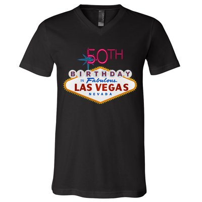 50th Birthday In Las Vegas Classic Sign V-Neck T-Shirt