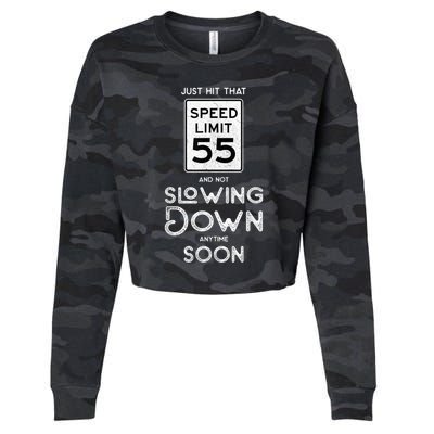 55th Birthday Idea Speed Limit Sign 55 mph Funny Driving Cropped Pullover Crew