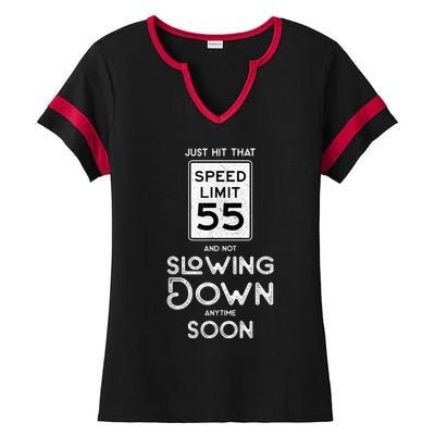 55th Birthday Idea Speed Limit Sign 55 mph Funny Driving Ladies Halftime Notch Neck Tee